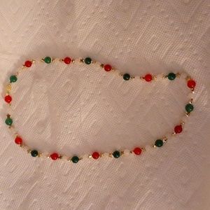 Red white and green star beaded necklace